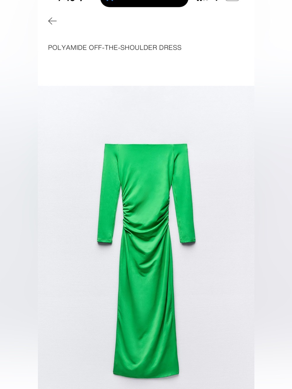 Zara NWT Off-the-Shoulder Green Polyamide Dress